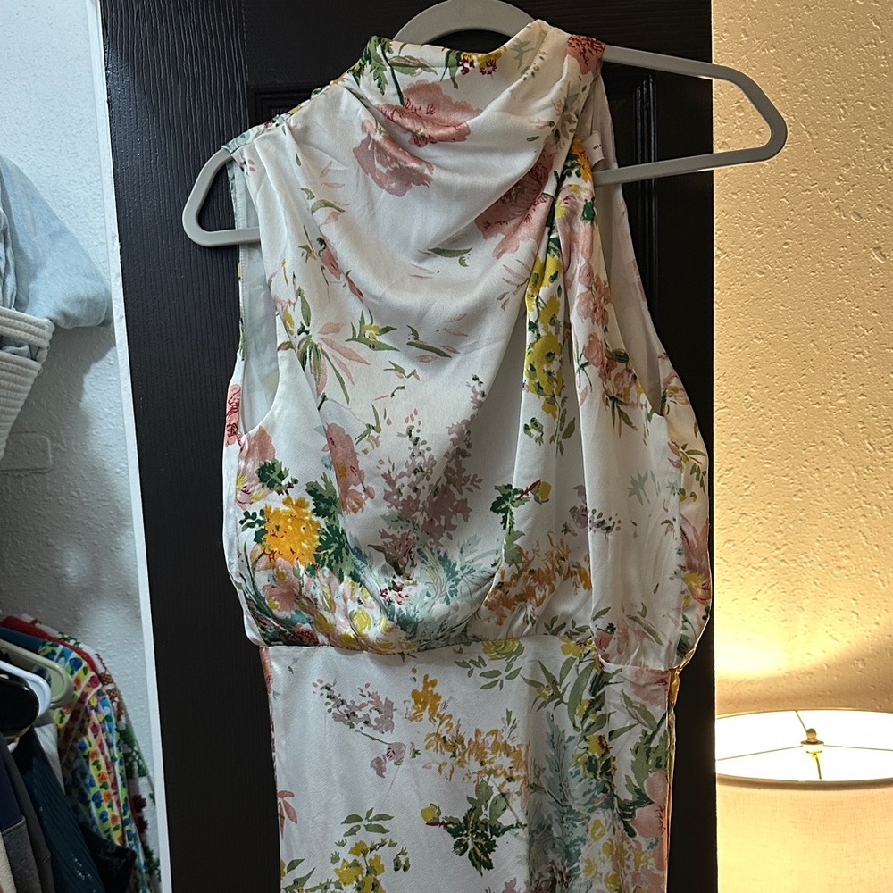 Petal & Pup White One-Shoulder Floral Midi Dress with Pink & Yellow Blooms